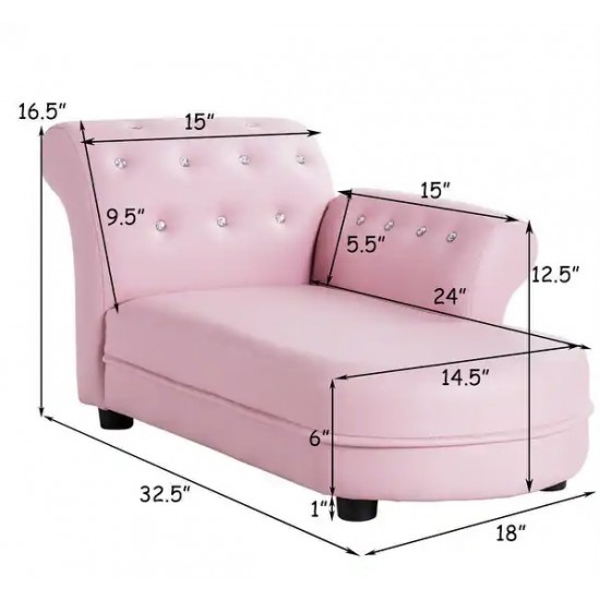 Chaise Lounge Sofa with Armrest, Pink