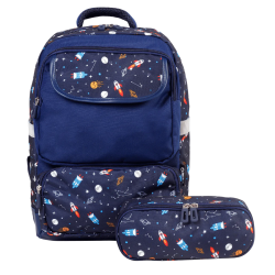 J World Sprouts Kids 17inch Backpack & Pencil Case, Spaceship