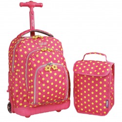 J World 16inch Lollipop Rolling Backpack with Lunch Bag- Pink Button J World 16inch Lollipop Rolling Backpack with Lunch Bag- Pink Button