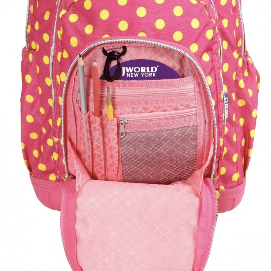 J World 16inch Lollipop Rolling Backpack with Lunch Bag- Pink Button J World 16inch Lollipop Rolling Backpack with Lunch Bag- Pink Button