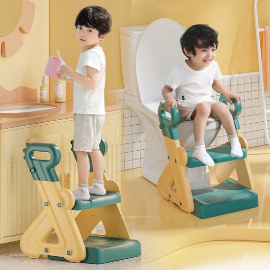 BUBBAS Potty Training Toilet Seat with Step Ladder, Sturdy, Blue/Orange