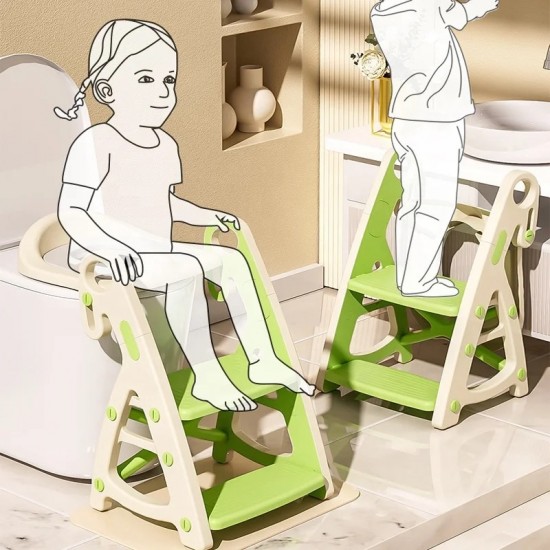 BUBBAS Potty Training Toilet Seat with Step Ladder, Short, Green