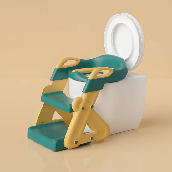 BUBBAS Potty Training Toilet Seat with Step Ladder, Sturdy, Green/Yellow