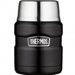 Thermos King Food Jar With Folding Spoon, 16 oz, Black
