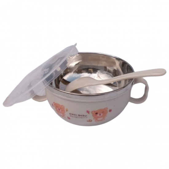 Snack and Cereal Bowl with Spoon, Beige