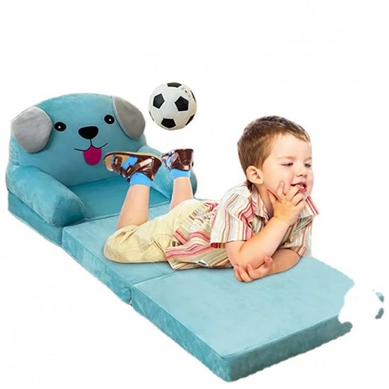 Plush 3-in-1 Foldable Kids Sofa, Blue Dog