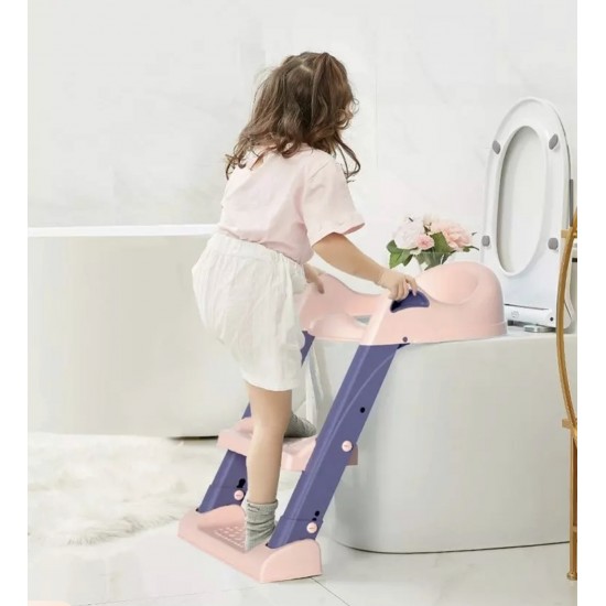BUBBAS Potty Training Toilet Seat with Step Ladder, Pink/Purple