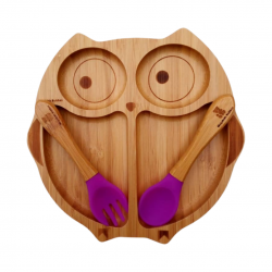 BUBBAS Bamboo Sectioned Weaning Plate, Owl BUBBAS Bamboo Sectioned Weaning Plate, Owl
