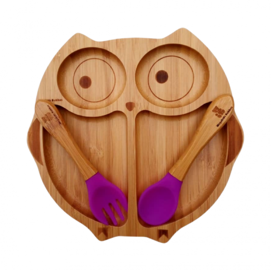 BUBBAS Bamboo Sectioned Weaning Plate, Owl BUBBAS Bamboo Sectioned Weaning Plate, Owl