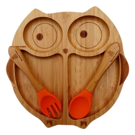 BUBBAS Bamboo Sectioned Weaning Plate, Owl BUBBAS Bamboo Sectioned Weaning Plate, Owl