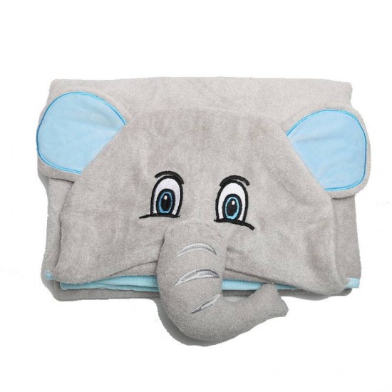 Bubbas Large Bamboo Hooded Towel, Elephant Blue