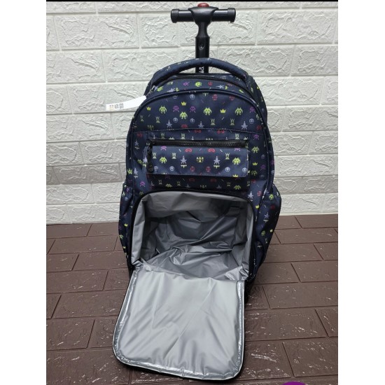 J World Trio 18" Rolling Bag with Inbuilt Lunch Bag and Pencil Case, Game