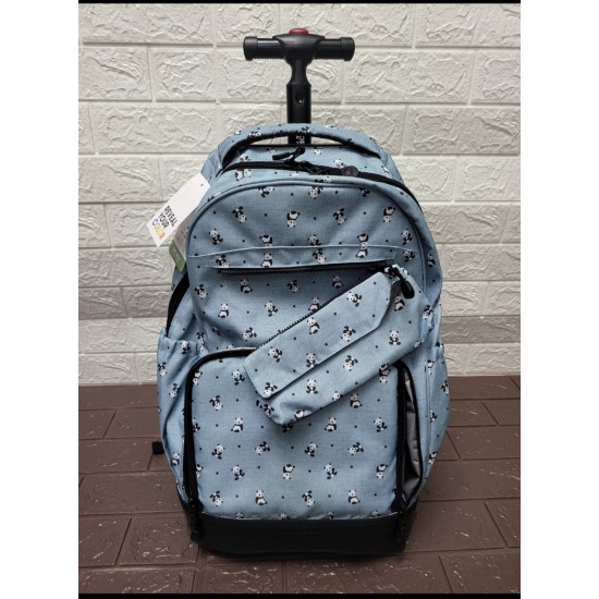 J World Trio 18" Rolling Bag with Inbuilt Lunch Bag and Pencil Case, Panda