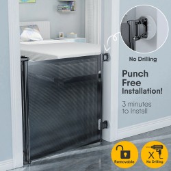 Retractable Baby Gate, Black, 41inches Height