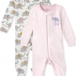 Childrens Place Baby And Toddler Girls Elephant Snug Fit Cotton One Piece Pajamas 2-Pack - Cameo Childrens Place Baby And Toddler Girls Elephant Snug Fit Cotton One Piece Pajamas 2-Pack - Cameo