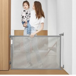 Retractable Baby Gate, Grey, 41inches Height