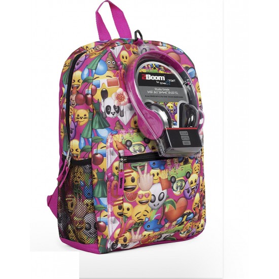 FAB NY Emoji 17inch Backpack With Headphone