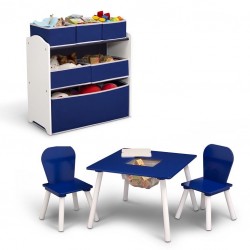 Delta 4-Piece Playroom Table, Chair and Toy Bin Set, Navy Delta 4-Piece Playroom Table, Chair and Toy Bin Set, Navy