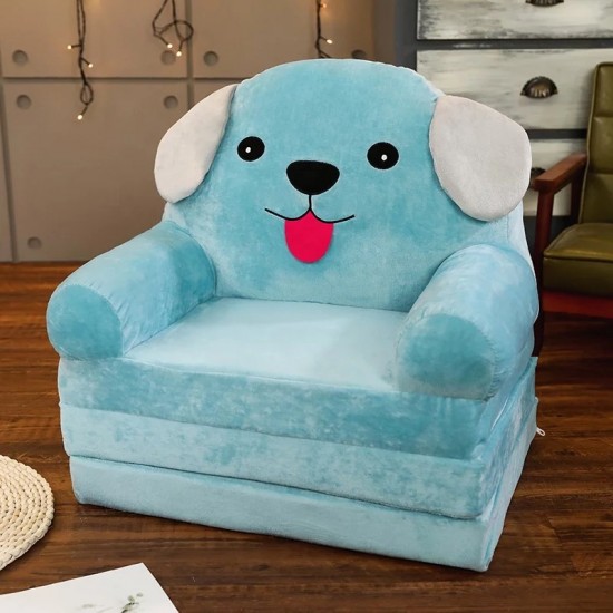 Plush 3-in-1 Foldable Kids Sofa, Blue Dog