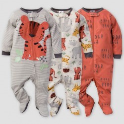 Gerber Baby Boys' 3pk Safari Zip-Front Sleepsuit Gerber Baby Boys' 3pk Safari Zip-Front Sleepsuit
