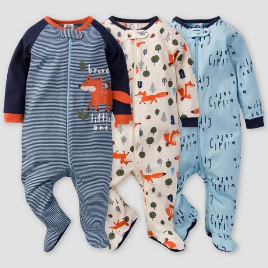 Gerber Baby Boys' 3pk Fox Zip-Front Sleepsuit