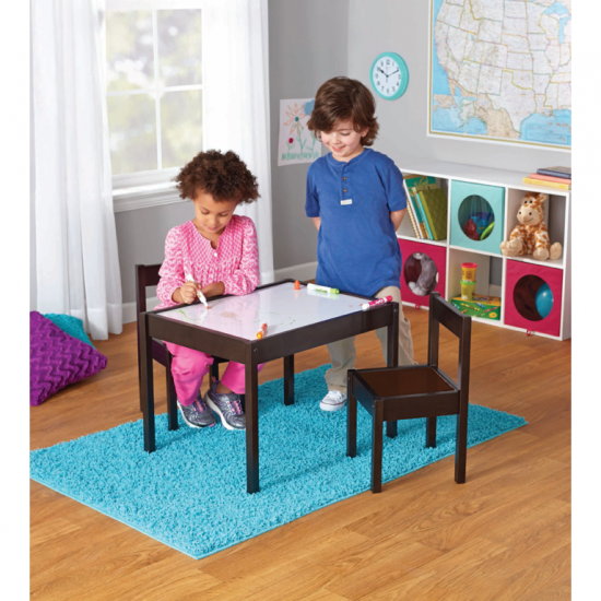 Play Zone 3-Piece Kiddy Table & Chair Kids Set, Espresso