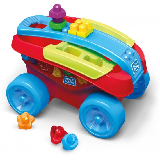 Mega Bloks First Builders Shape Sorting Wagon with Big Building Blocks, Building Toys for Toddlers (25 Pieces)