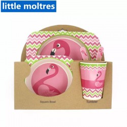 BUBBAS Bamboo 5pc Dinnerware Set, Flamingo BUBBAS Bamboo 5pc Dinnerware Set, Flamingo