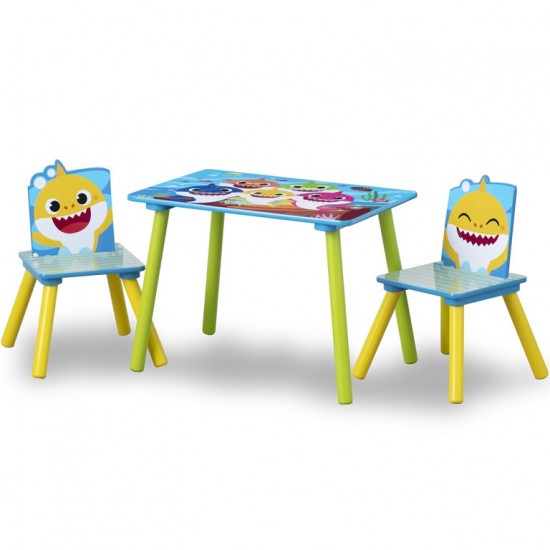 Baby Shark 4-Piece Playroom Set- Includes Table and 2 Chairs and 6-Bin Toy Organizer Baby Shark 4-Piece Playroom Set- Includes Table and 2 Chairs and 6-Bin Toy Organizer