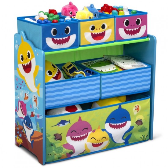 Baby Shark 4-Piece Playroom Set- Includes Table and 2 Chairs and 6-Bin Toy Organizer Baby Shark 4-Piece Playroom Set- Includes Table and 2 Chairs and 6-Bin Toy Organizer