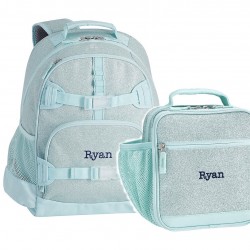 Mackenzie 15inch Aqua Sparkle Glitter Backpack and Lunch Bag Set Mackenzie 15inch Aqua Sparkle Glitter Backpack and Lunch Bag Set