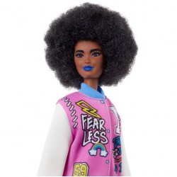 Barbie Fashionistas Doll, Brunette Afro & Blue Lips Wearing Graphic Coat Dress