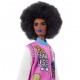 Barbie Fashionistas Doll, Brunette Afro & Blue Lips Wearing Graphic Coat Dress
