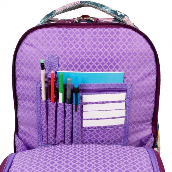 J World 18inch Duo Rolling Backpack And Lunch Kit, Secret Garden