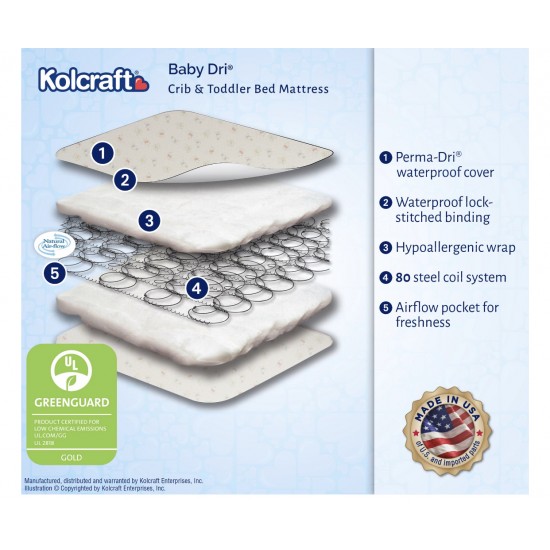 Kolcraft Baby Dri Crib and Toddler Mattress, Deluxe Firm 80 Coils, Waterproof Cover Kolcraft Baby Dri Crib and Toddler Mattress, Deluxe Firm 80 Coils, Waterproof Cover
