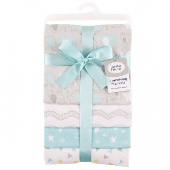 Luvable Friends 4 Pack Receiving Blanket, Elephant Luvable Friends 4 Pack Receiving Blanket, Elephant