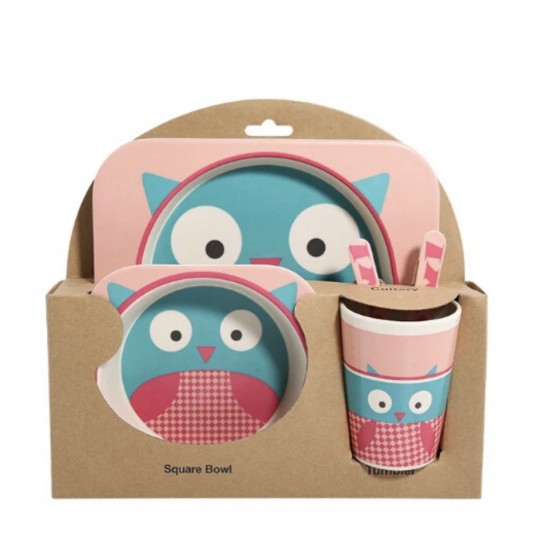 BUBBAS Bamboo 5pc Dinnerware Set, Owl