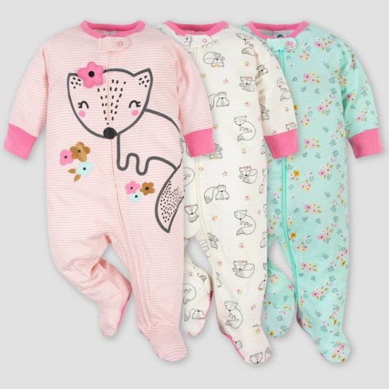 Gerber Baby Girls' 3pk Zip-Front Sleepsuit Gerber Baby Girls' 3pk Zip-Front Sleepsuit