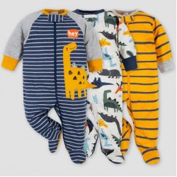 Gerber Baby Boys' 3pk Dino Zip-Front Sleepsuit Gerber Baby Boys' 3pk Dino Zip-Front Sleepsuit