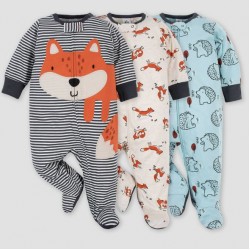 Gerber Baby Boys' 3pk Fox Zip-Front Sleepsuit Gerber Baby Boys' 3pk Fox Zip-Front Sleepsuit