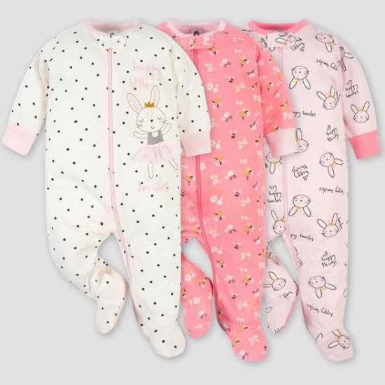 Gerber Baby Girls' 3pk Ballerina Zip-Front Sleepsuit
