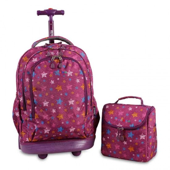 J world 18inch Setbeamer Rolling Backpack and Lunch Bag, Stars J world 18inch Setbeamer Rolling Backpack and Lunch Bag, Stars