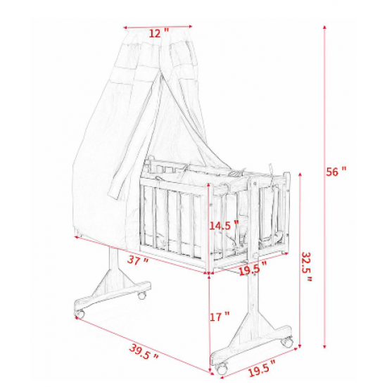 Grandolia Wooden Baby Cradle and Rocking Bassinet